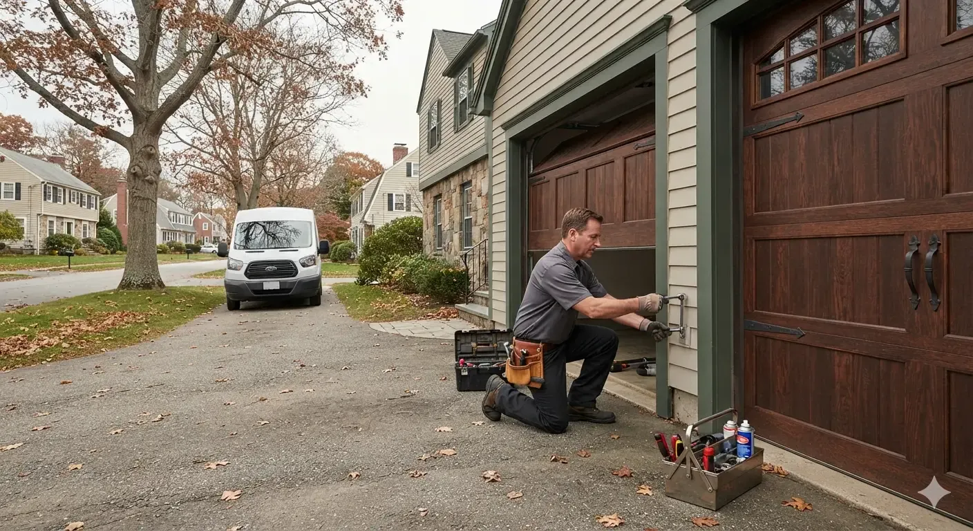 Mechanic in blue overalls holding engine oil container in a workshop environment, enhancing maintenance efficiency.